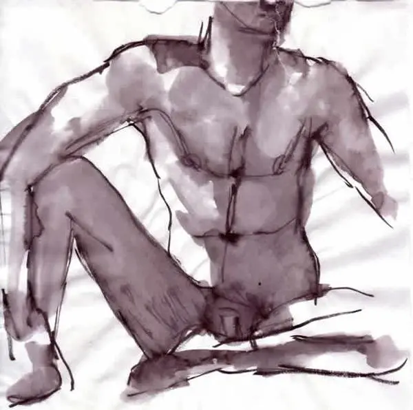 Pentel brush pen wash on paper Male Act Front Study Boris Novak